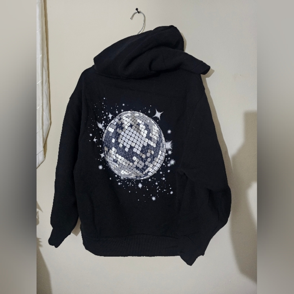 Wild Fable Womens Black Hoodie, Oversize Disco Ball Design On Back Thick - Picture 4 of 7